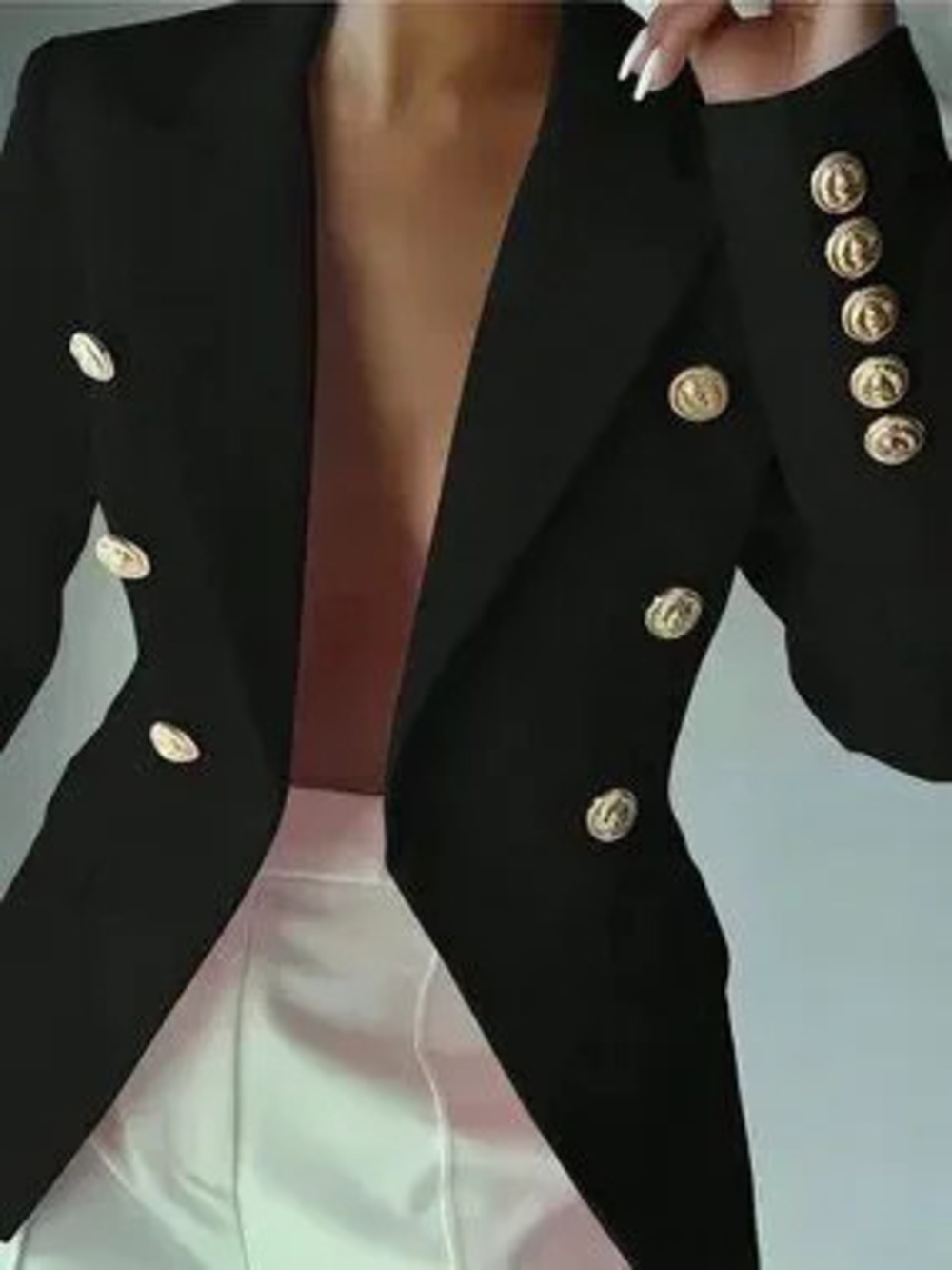 Black Elegant Women's Double Button Office Blazer